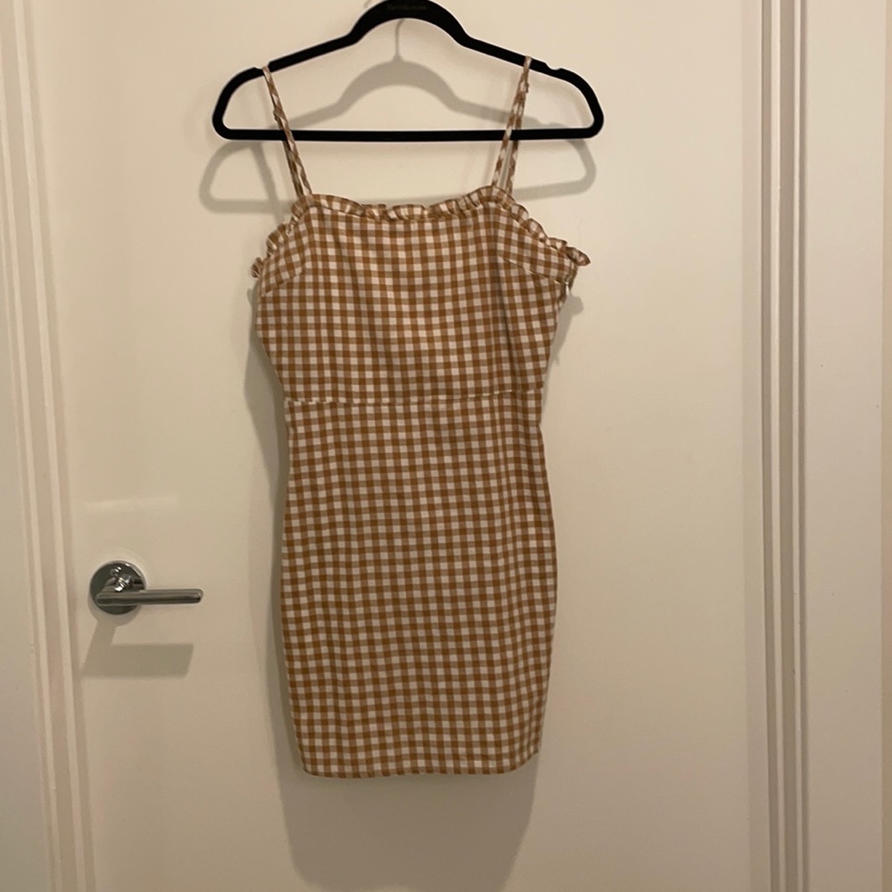 Gingham mini dress with tie back